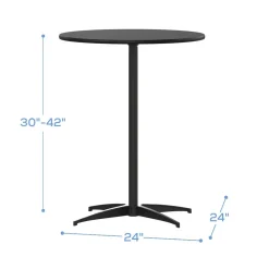 24 Inch Round Pub / Cocktail Table - All Black - w/ 30