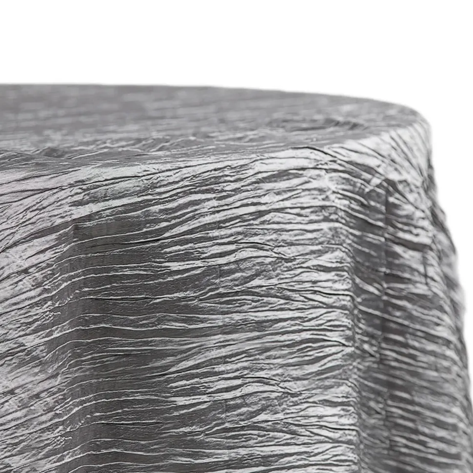 Accordion Crushed Taffeta - 132" Round Tablecloth - Silver