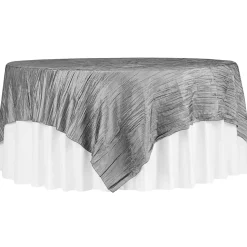 Accordion Crushed Taffeta - 85"x85" Square Table Topper/Overlay - Silver