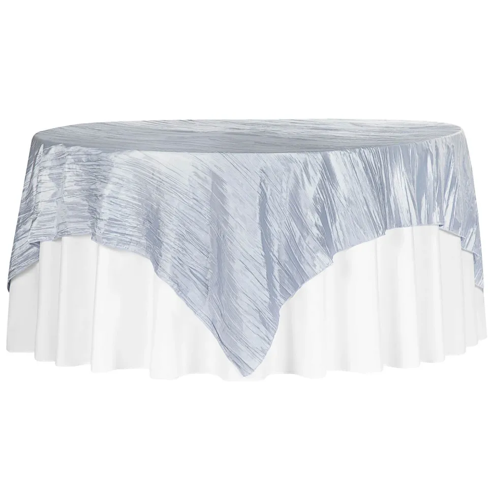 Accordion Crushed Taffeta - 85"x85" Square Table Topper/Overlay - Dusty Blue