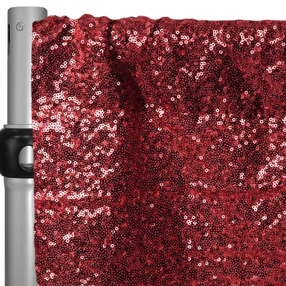 Apple Red Sequin Backdrop Curtain w/ 4" Rod Pocket by Eastern Mills - 10ft Long x 4.5ft Wide