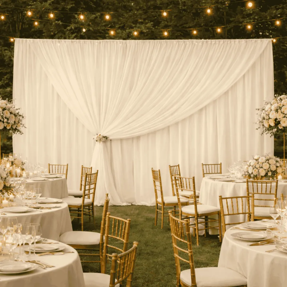 Beige Double Sheer Backdrop Drape – 10ft Height x 10ft Wide Chiffon & Polyester Dual Layer Event Divider Curtain with Rod Pockets