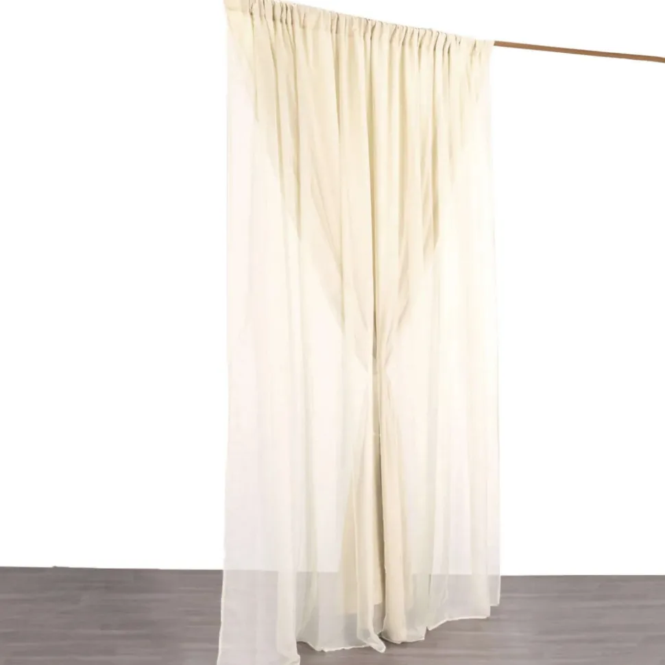 Beige Double Sheer Backdrop Drape – 10ft Height x 10ft Wide Chiffon & Polyester Dual Layer Event Divider Curtain with Rod Pockets