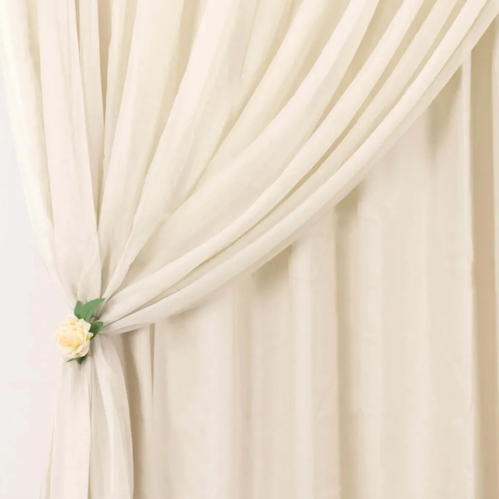 Beige Double Sheer Backdrop Drape – 10ft Height x 10ft Wide Chiffon & Polyester Dual Layer Event Divider Curtain with Rod Pockets