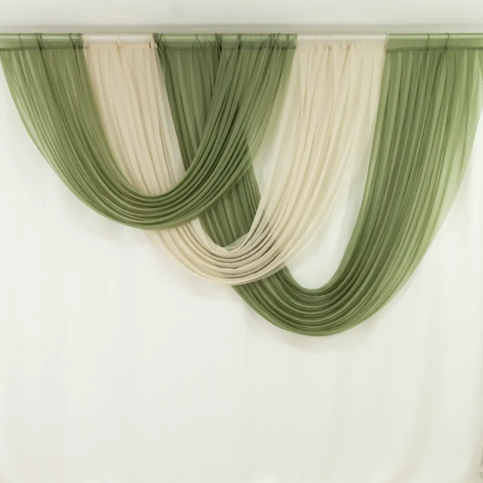 Beige Sheer Chiffon Valance Curtain – Curved Backdrop Swag Topper with Rod Pocket (4ft Wide x 4ft, 5ft, 6ft Height Options)