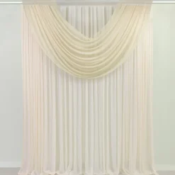 Beige Sheer Chiffon Valance Curtain – Curved Backdrop Swag Topper with Rod Pocket (4ft Wide x 4ft, 5ft, 6ft Height Options)