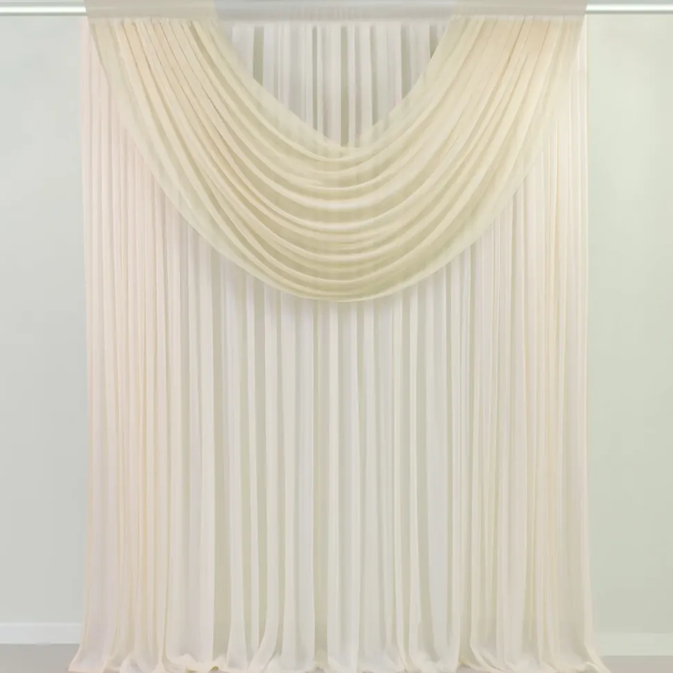 Beige Sheer Chiffon Valance Curtain – Curved Backdrop Swag Topper with Rod Pocket (4ft Wide x 4ft, 5ft, 6ft Height Options)