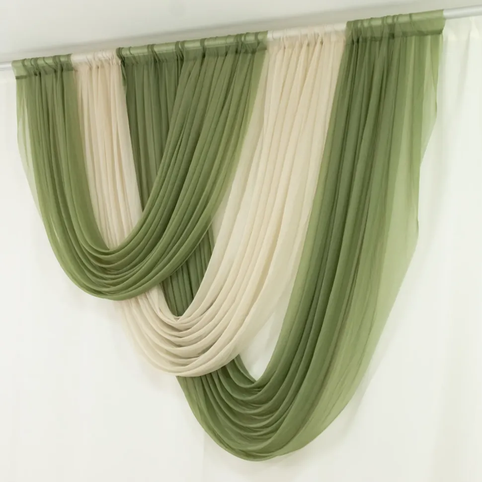 Beige Sheer Chiffon Valance Curtain – Curved Backdrop Swag Topper with Rod Pocket (4ft Wide x 4ft, 5ft, 6ft Height Options)