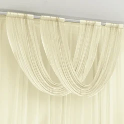 Beige Sheer Chiffon Valance Curtain – Curved Backdrop Swag Topper with Rod Pocket (4ft Wide x 4ft, 5ft, 6ft Height Options)