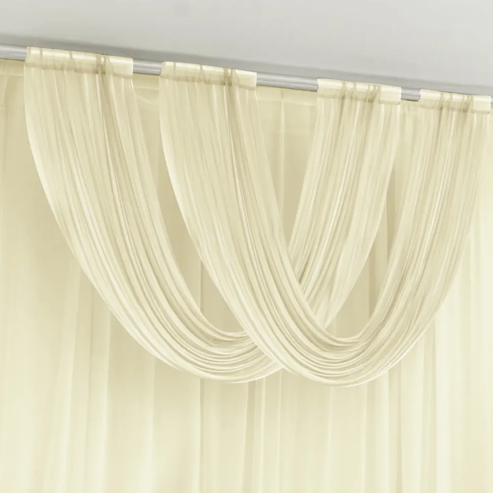 Beige Sheer Chiffon Valance Curtain – Curved Backdrop Swag Topper with Rod Pocket (4ft Wide x 4ft, 5ft, 6ft Height Options)