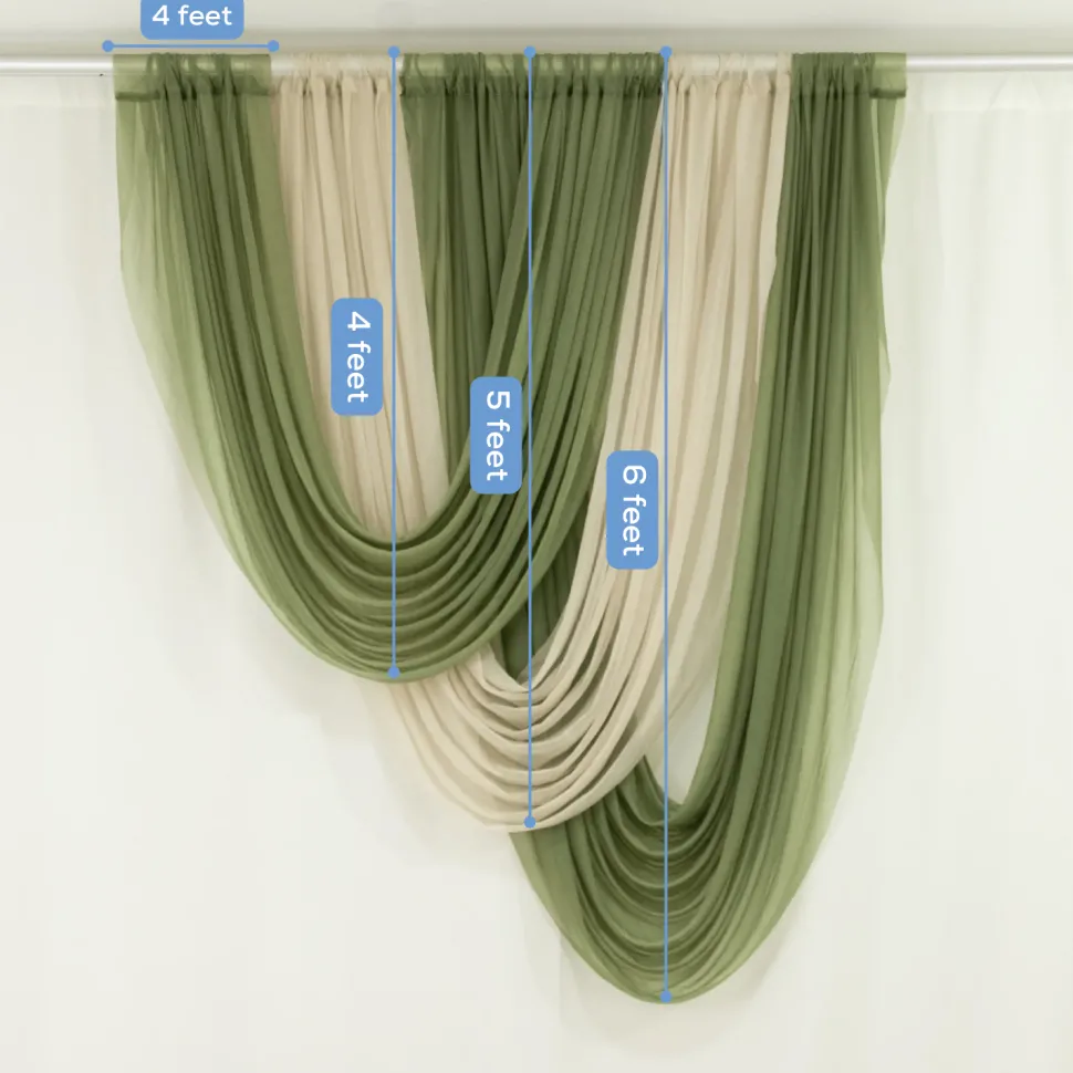 Beige Sheer Chiffon Valance Curtain – Curved Backdrop Swag Topper with Rod Pocket (4ft Wide x 4ft, 5ft, 6ft Height Options)