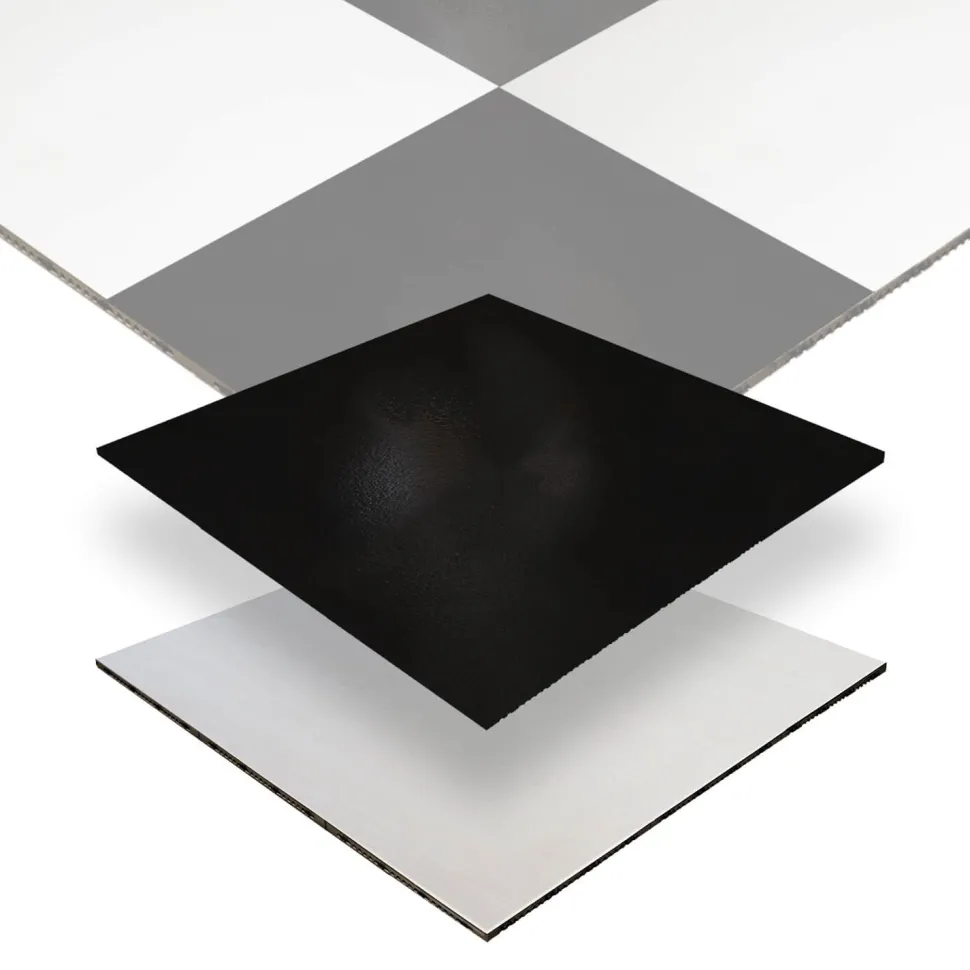 Black & White Slate Snaplock Dance Floor Set - Easy Assembly, Portable with Edging & Transport Cart! - 36" x 36" Tiles