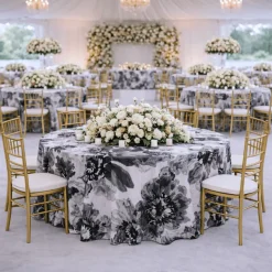 Black Botanica Jacquard Tablecloth - Multiple Size Options