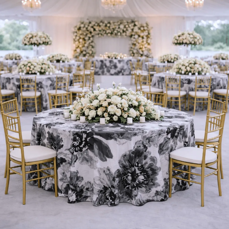Black Botanica Jacquard Tablecloth - Multiple Size Options