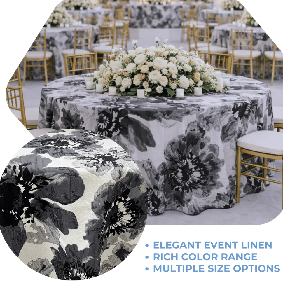 Black Botanica Jacquard Tablecloth - Multiple Size Options