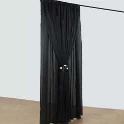 Black Double Sheer Backdrop Drape – 10ft Height x 10ft Wide Chiffon & Polyester Dual Layer Event Divider Curtain with Rod Pockets