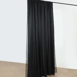 Black Double Sheer Backdrop Drape – 10ft Height x 10ft Wide Chiffon & Polyester Dual Layer Event Divider Curtain with Rod Pockets