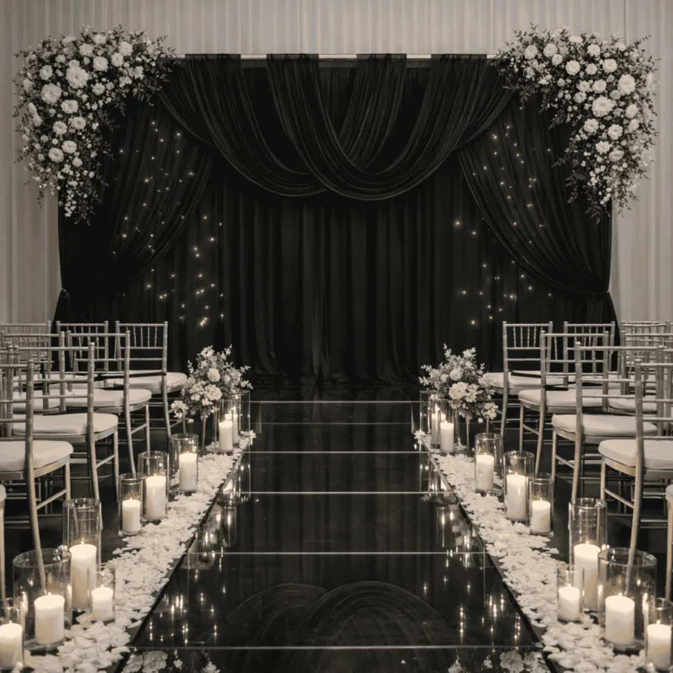 Black Sheer Chiffon Valance Curtain – Curved Backdrop Swag Topper with Rod Pocket (4ft Wide x 4ft, 5ft, 6ft Height Options)