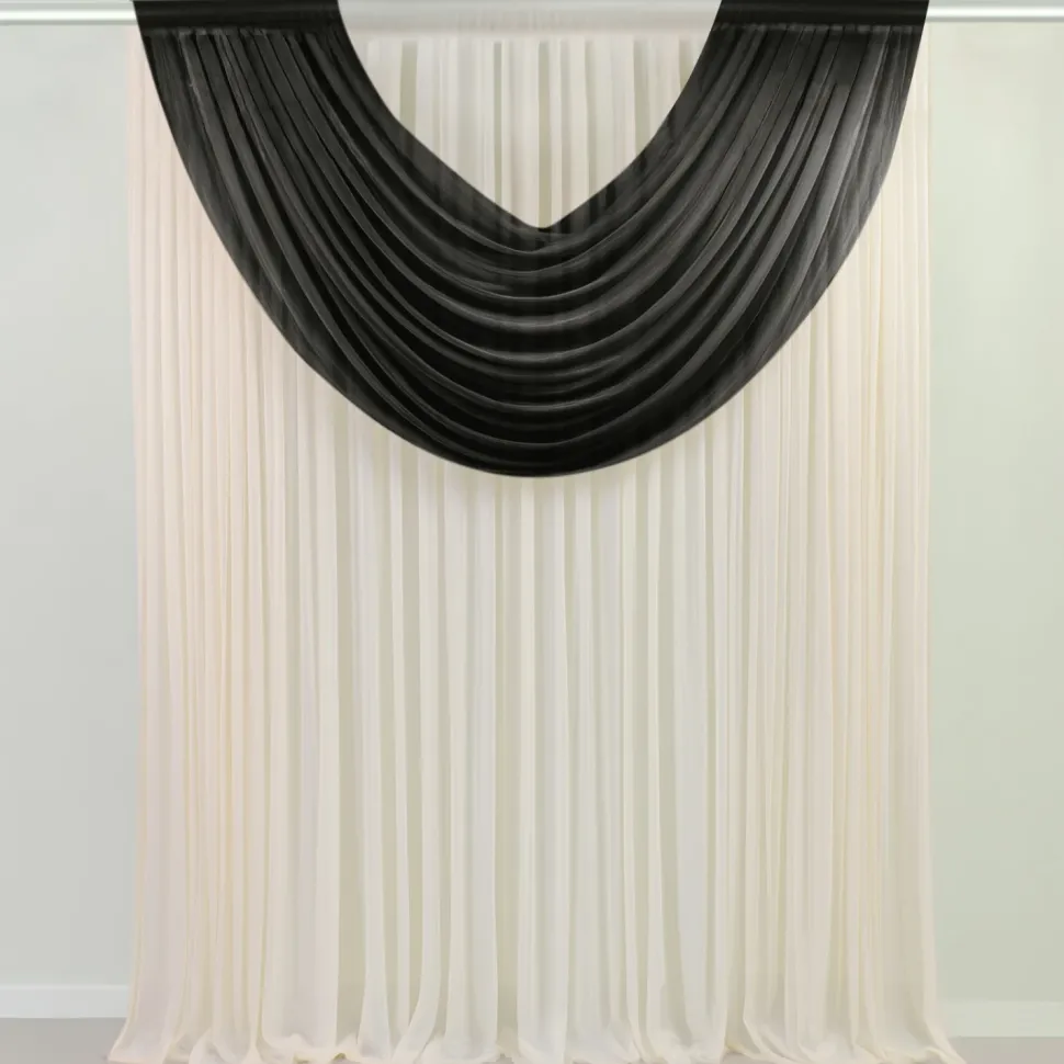 Black Sheer Chiffon Valance Curtain – Curved Backdrop Swag Topper with Rod Pocket (4ft Wide x 4ft, 5ft, 6ft Height Options)
