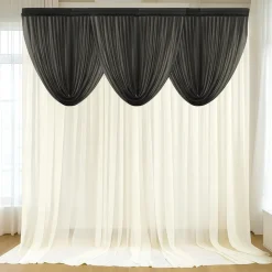 Black Sheer Chiffon Valance Curtain – Curved Backdrop Swag Topper with Rod Pocket (4ft Wide x 4ft, 5ft, 6ft Height Options)
