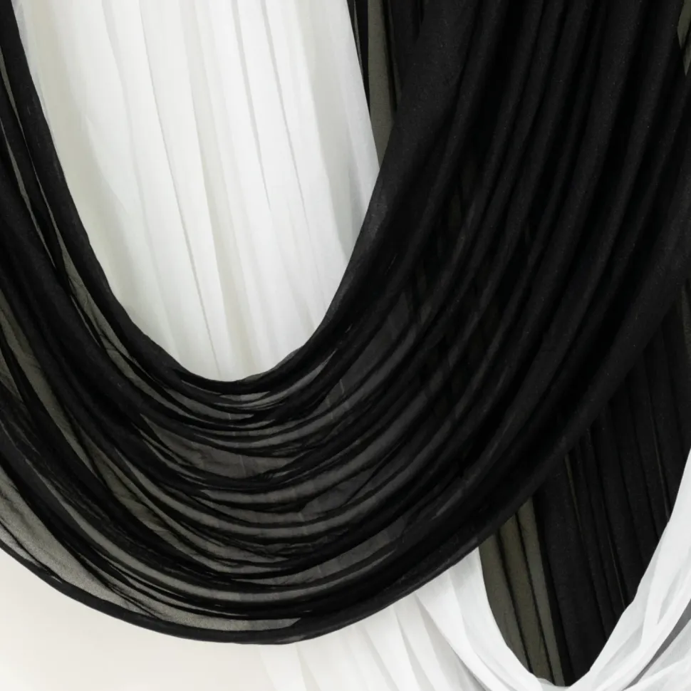Black Sheer Chiffon Valance Curtain – Curved Backdrop Swag Topper with Rod Pocket (4ft Wide x 4ft, 5ft, 6ft Height Options)