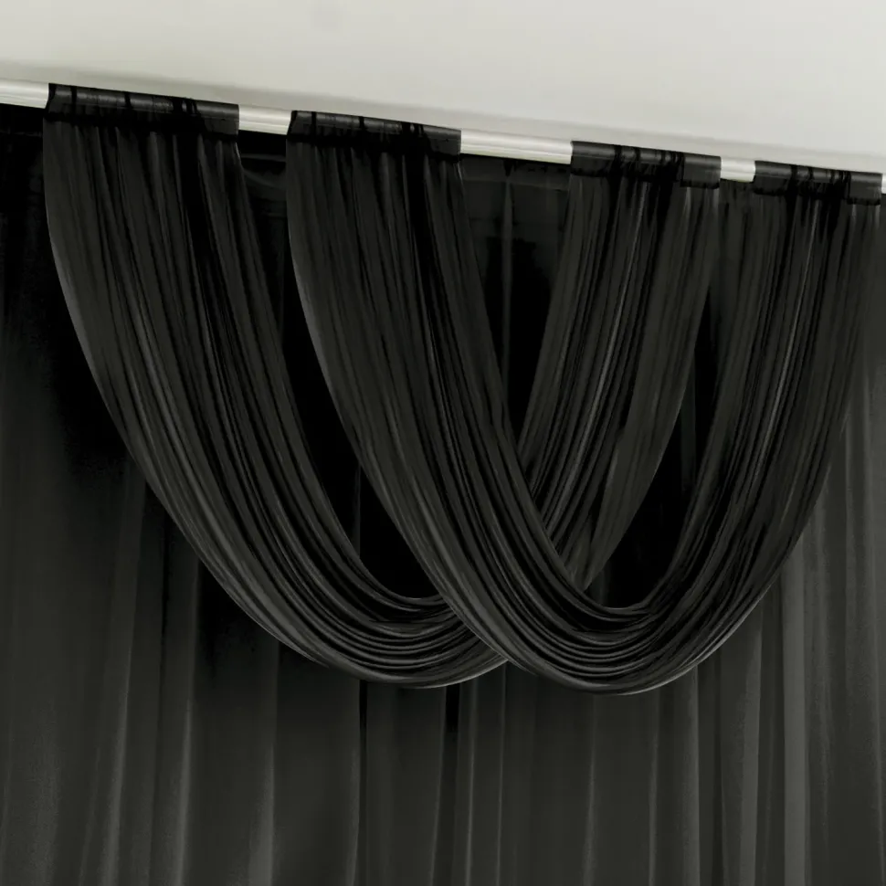 Black Sheer Chiffon Valance Curtain – Curved Backdrop Swag Topper with Rod Pocket (4ft Wide x 4ft, 5ft, 6ft Height Options)
