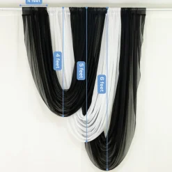 Black Sheer Chiffon Valance Curtain – Curved Backdrop Swag Topper with Rod Pocket (4ft Wide x 4ft, 5ft, 6ft Height Options)