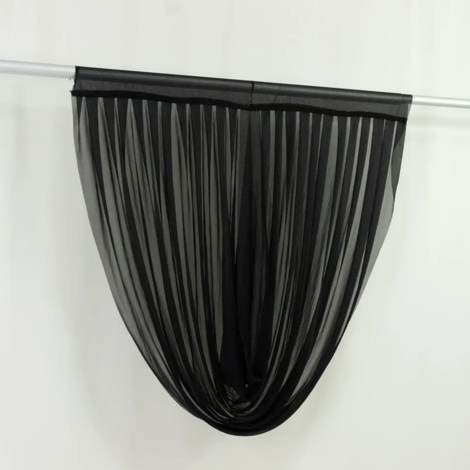 Black Sheer Chiffon Valance Curtain – Curved Backdrop Swag Topper with Rod Pocket (4ft Wide x 4ft, 5ft, 6ft Height Options)