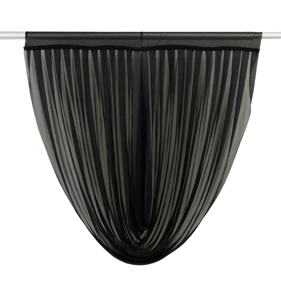 Black Sheer Chiffon Valance Curtain – Curved Backdrop Swag Topper with Rod Pocket (4ft Wide x 4ft, 5ft, 6ft Height Options)