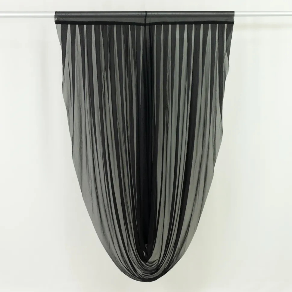 Black Sheer Chiffon Valance Curtain – Curved Backdrop Swag Topper with Rod Pocket (4ft Wide x 4ft, 5ft, 6ft Height Options)
