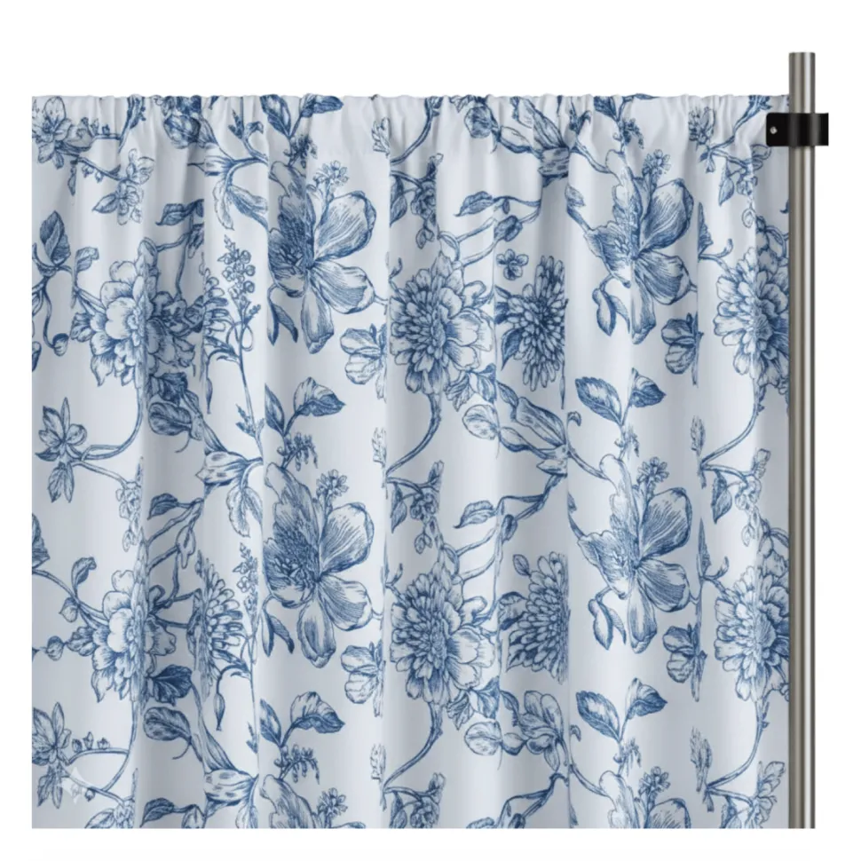 Blue Flores Curtain Panel w/ 4" Rod Pocket - 110" Wide - Many Size Options