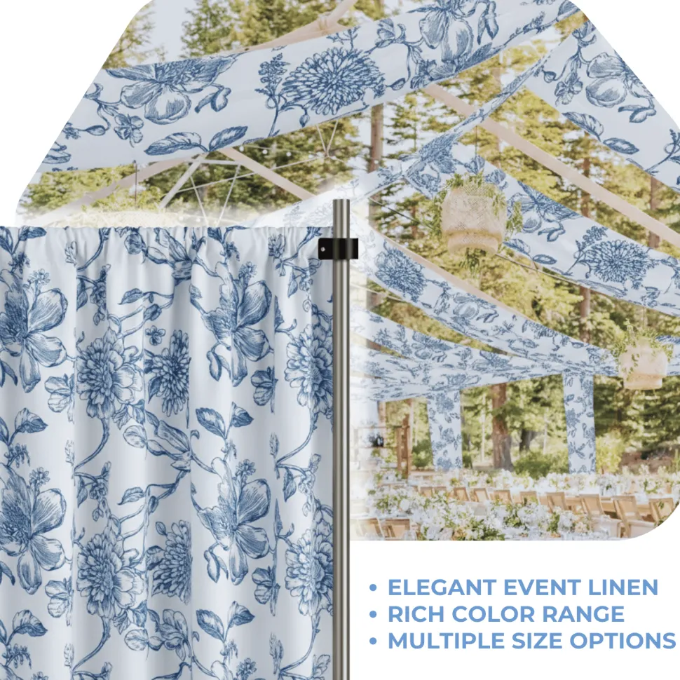 Blue Flores Curtain Panel w/ 4" Rod Pocket - 110" Wide - Many Size Options