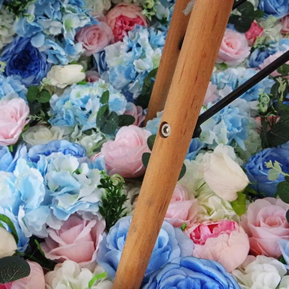Blues & Pink Mixed Florals - Curtain Style Floral Wall - Easy Install! Select Size