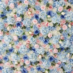 Blues & Pink Mixed Florals - Curtain Style Floral Wall - Easy Install! Select Size
