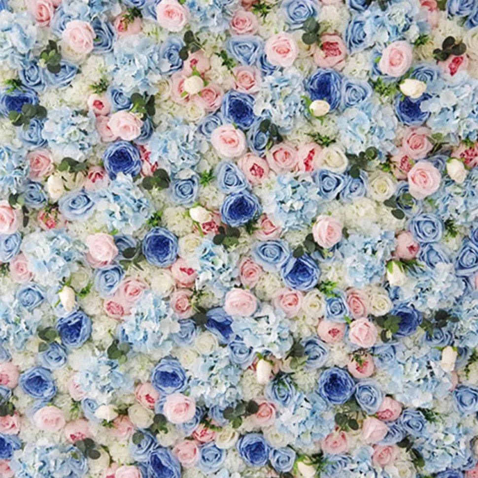 Blues & Pink Mixed Florals - Curtain Style Floral Wall - Easy Install! Select Size
