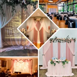 Blush Double Sheer Backdrop Drape – 10ft Height x 10ft Wide Chiffon & Polyester Dual Layer Event Divider Curtain with Rod Pockets