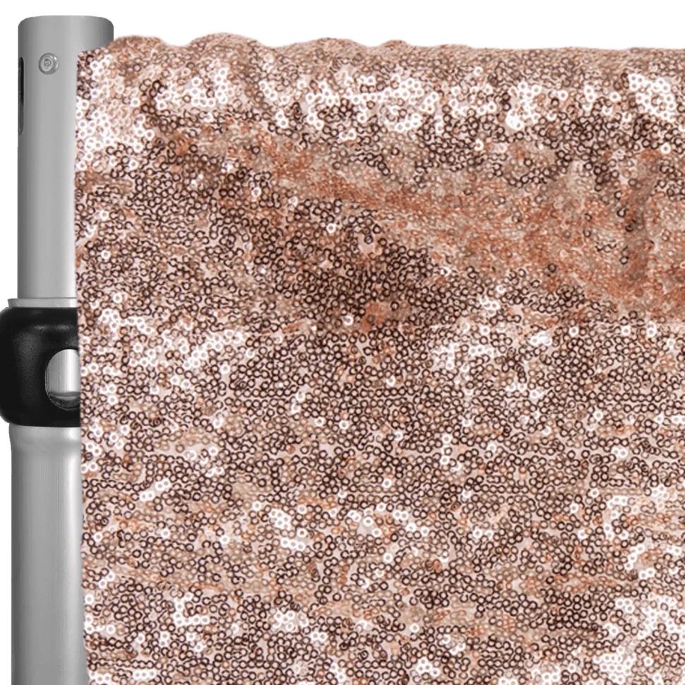 Blush/Rose Gold Sequin Backdrop Curtain w/ 4" Rod Pocket by Eastern Mills - 12ft Long x 4.5ft Wide