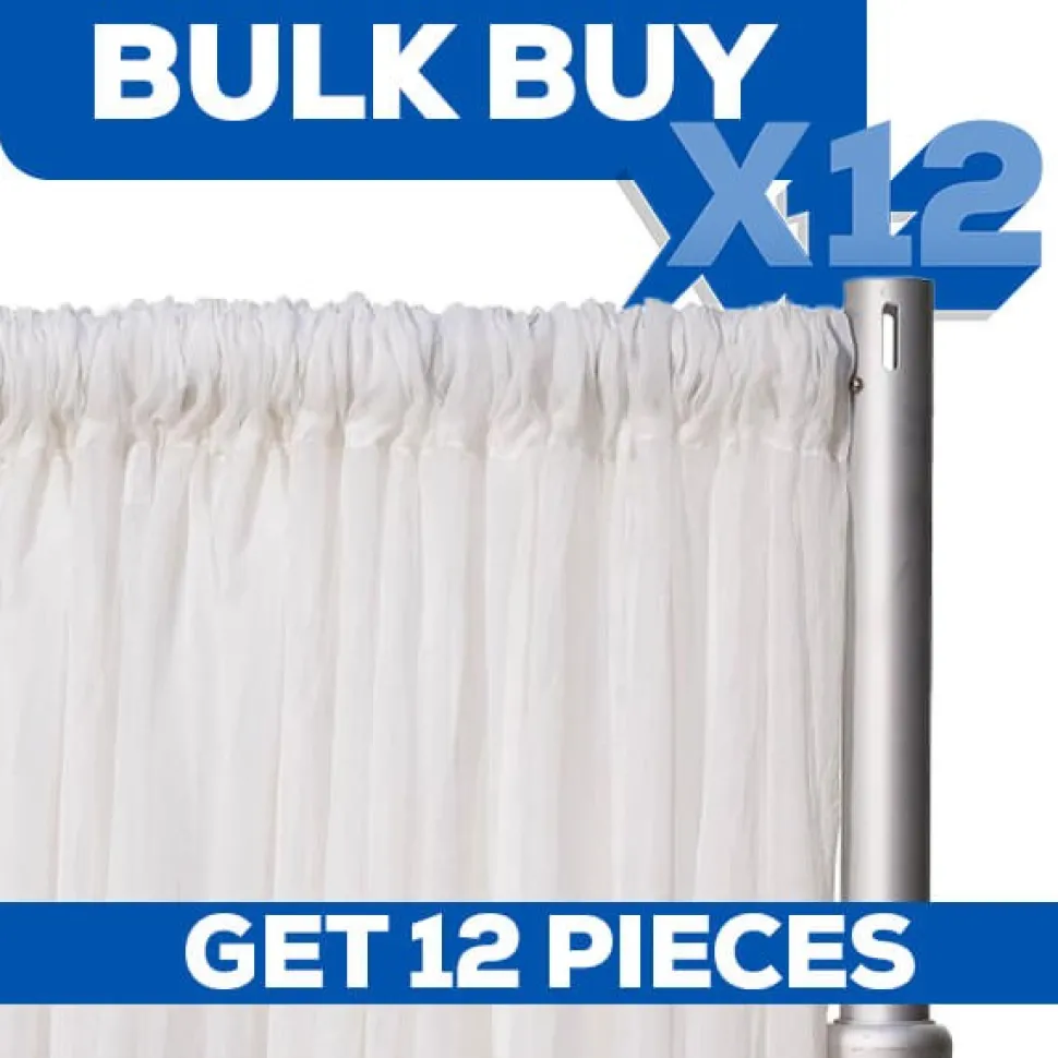 BULK BUY! 12 PIECES *FR* 10ft Wide by 10ft Long Sheer Voile Curtain Panel by Eastern Mills w/ 4" Pockets - White