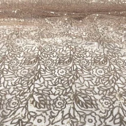 Champagne - Fancy Leaf Sequin Overlay by Eastern Mills - Many Size Options