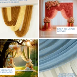 Champagne Sheer Chiffon Valance Curtain – Curved Backdrop Swag Topper with Rod Pocket (4ft Wide x 4ft, 5ft, 6ft Height Options)