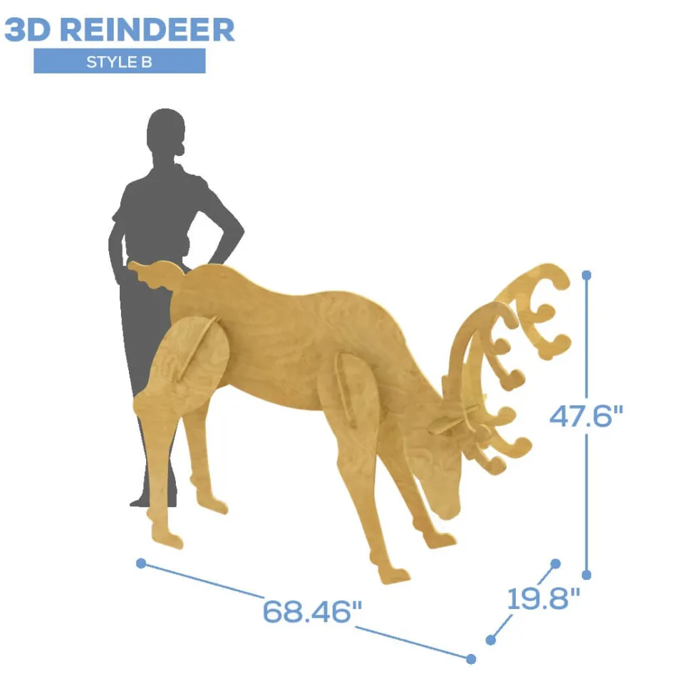 Collapsible 3D Wood Reindeer - Style B