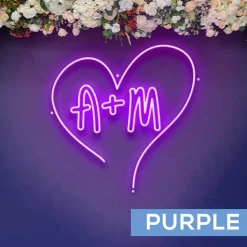 Custom Neon Sign Your Initials in Monogram Heart - Choose your Size and Color!