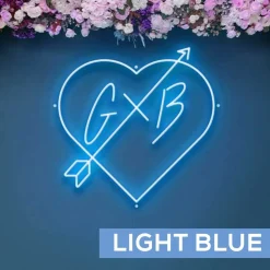 Custom Neon Sign Your Initials in Monogram Heart w/ Arrow - Choose your Size and Color!