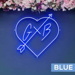 Custom Neon Sign Your Initials in Monogram Heart w/ Arrow - Choose your Size and Color!