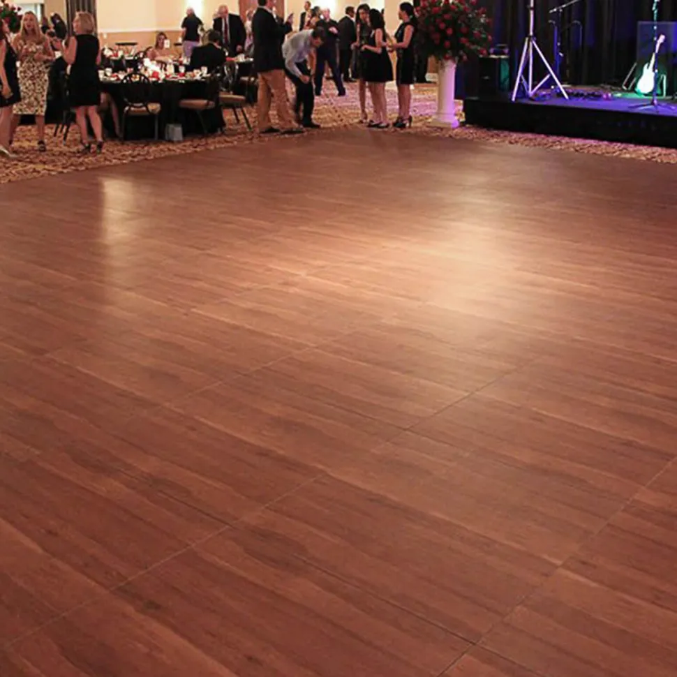 Dark Maple Snaplock Dance Floor Set - Easy Assembly, Portable with Edging & Transport Cart! - 12" x 12" Tiles