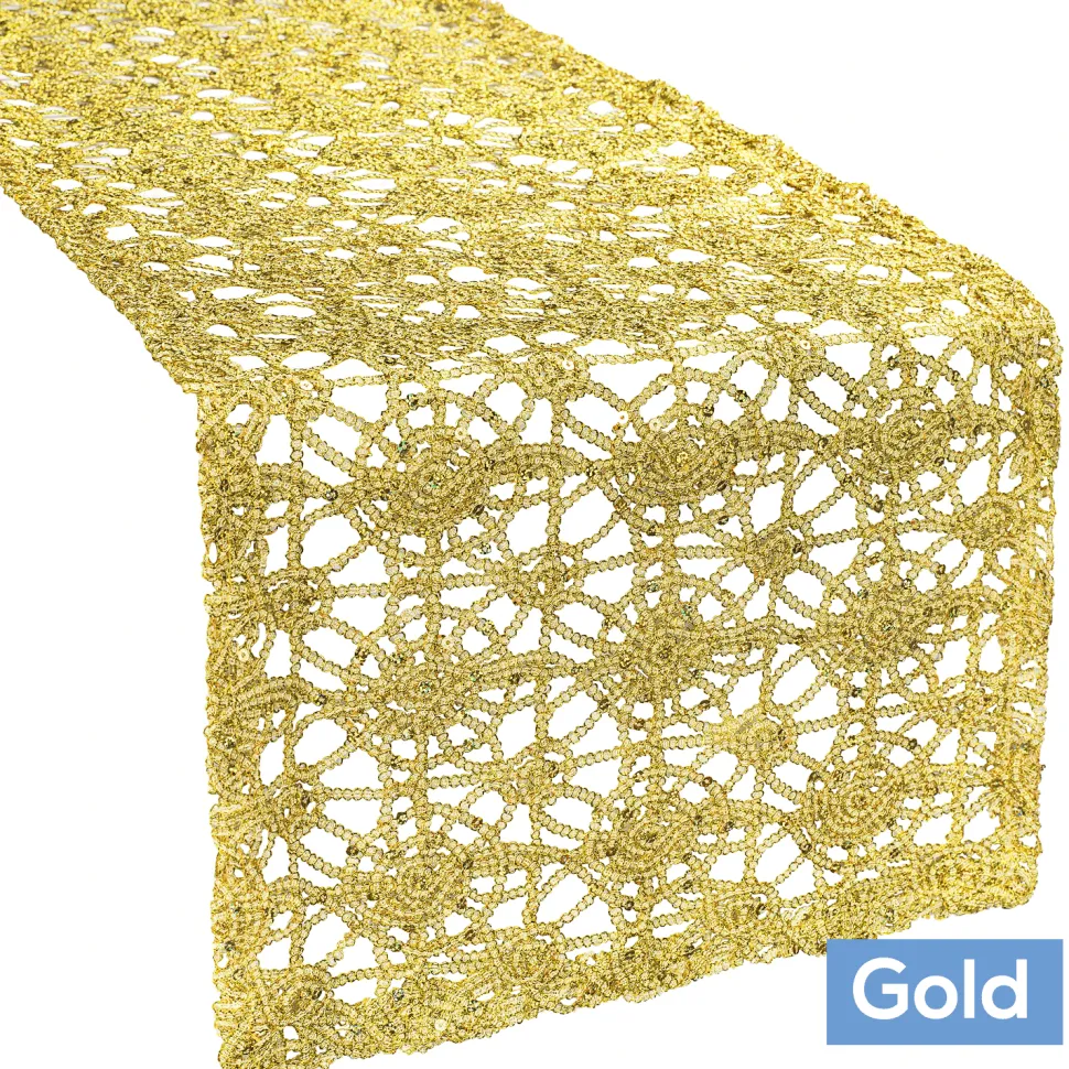 Dazzle Sequin Lace Table Runner - Gold