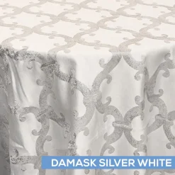 Dazzle Tablecloth by Eastern Mills - Damask Silver White - Many Size Options