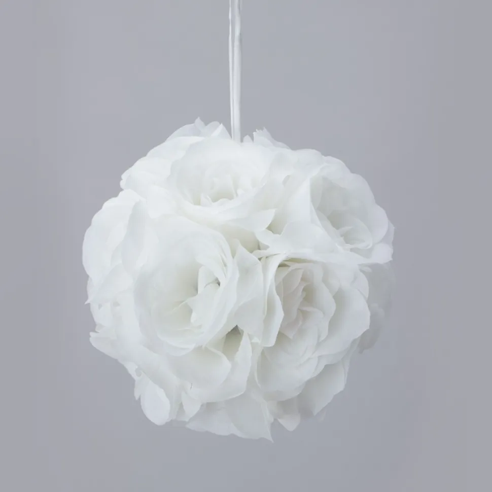 Decostar™ Rose Silk Flower Pomander Kissing Ball 6" - 12 Pieces - White