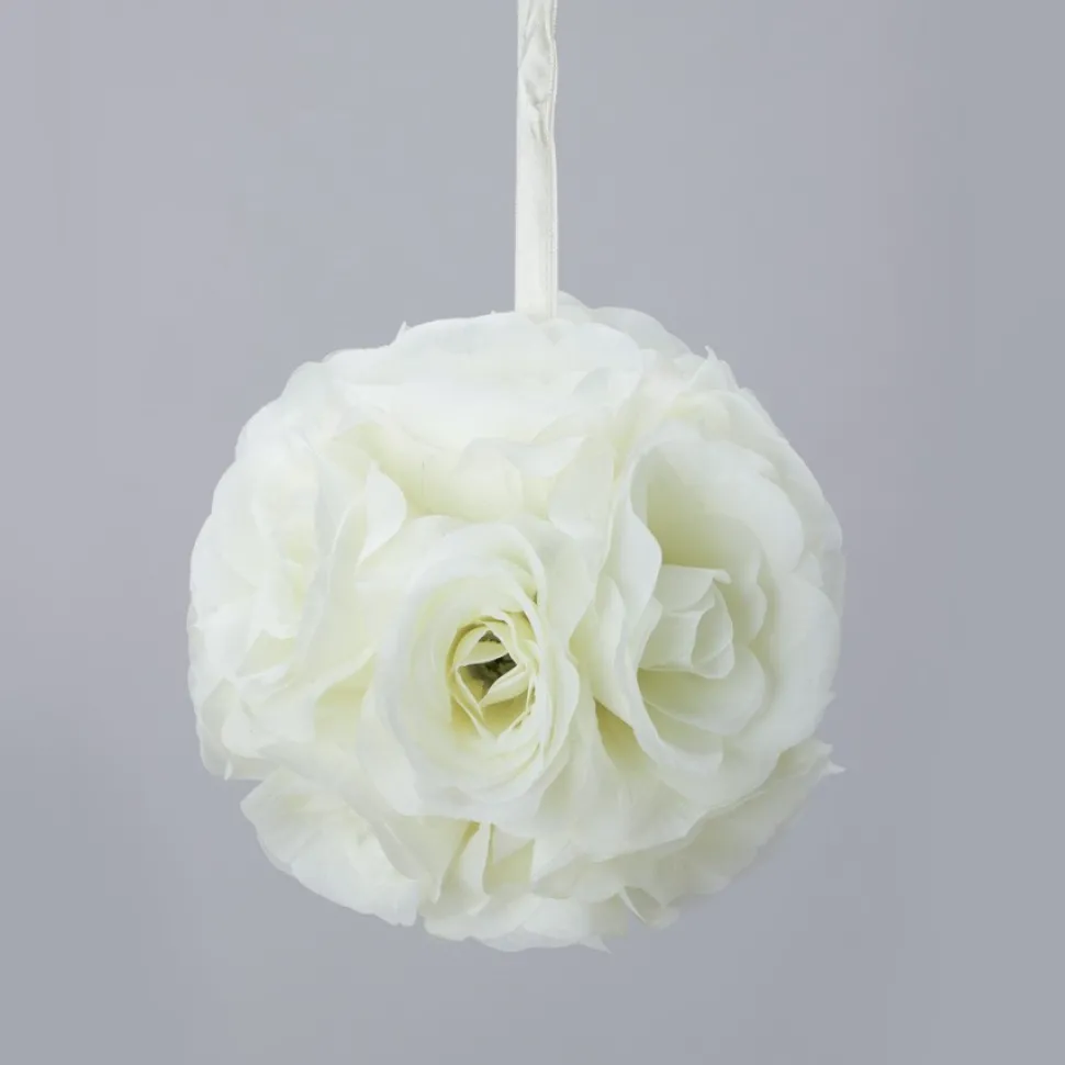Decostar™ Rose Silk Flower Pomander Kissing Ball 6" - 12 Pieces - Ivory