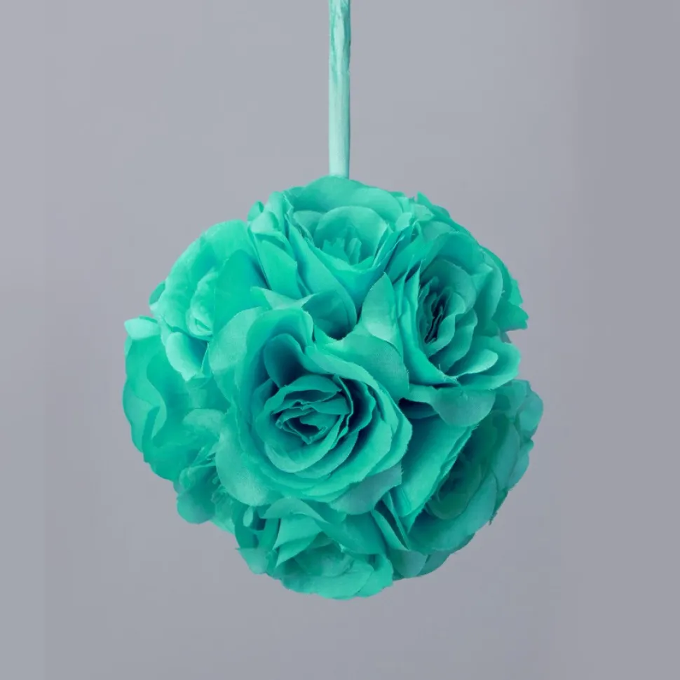 Decostar™ Rose Silk Flower Pomander Kissing Ball 6" - 12 Pieces - Aqua